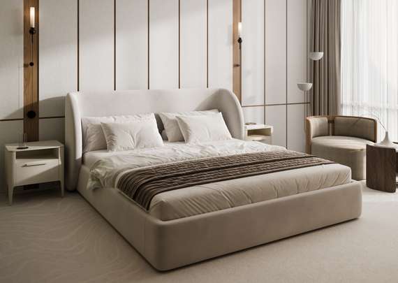 Кровать двуспальная Classic 180 см (молочный, велюр)