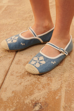 ZARA БАЛЕТКИ С ВЫШИВКОЙ, СИНИЙ