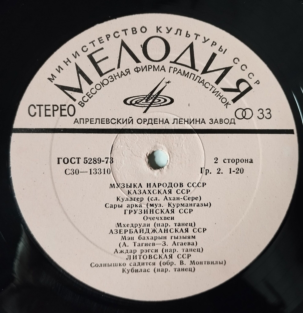 Винтажная виниловая пластинка LP Сборник Музыка Народов СССР Music Of The Peoples Of The USSR (СССР 1980)