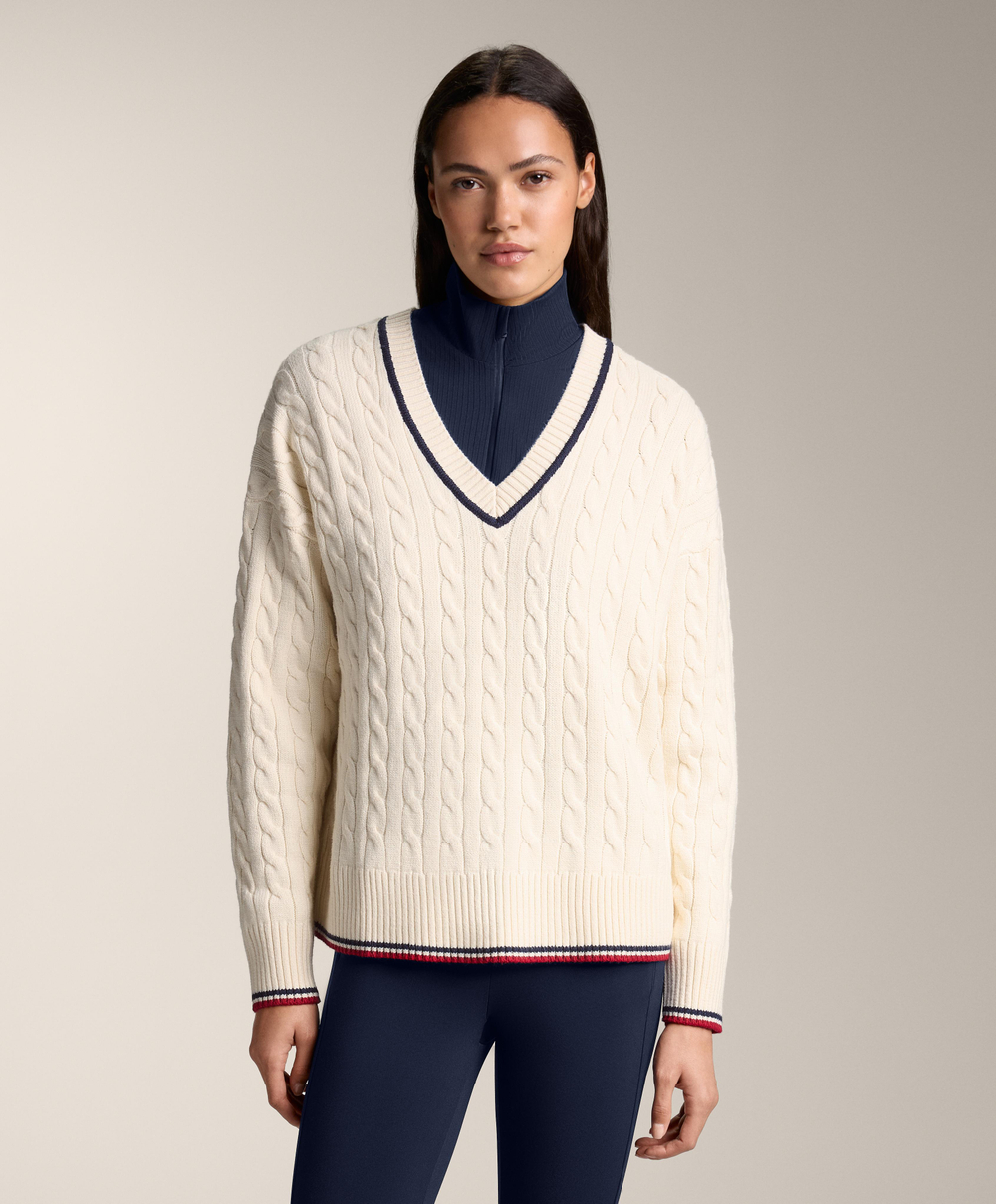 Oysho Вязаный свитер с V-образным вырезом и узором, экрю