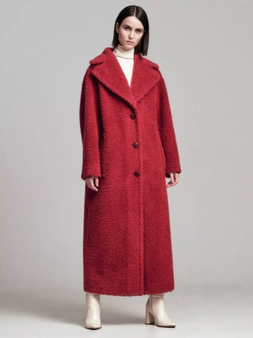 Шуба чебурашка женская из овечьей шерсти тедди, краснная, SilverFox