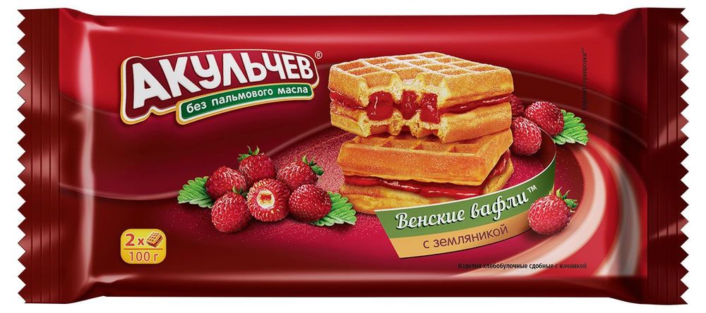 Вафли АКУЛЬЧЕВ венские с земляникой 100г