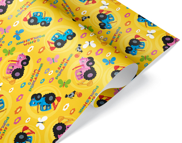 Упаковочная бумага «Синий трактор, С Днем Рождения!» 0,7×1 м, 90 г/м²