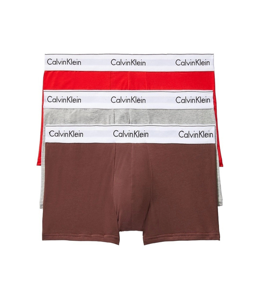 Мужские трусы транки Calvin Klein Modern Cotton Stretch 3 Pack Grey Heather/Deep Mahogany/Rouge