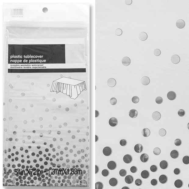 Скатерть одноразовая, Конфетти, Белый/Серебро, Металлик, 137*183 см