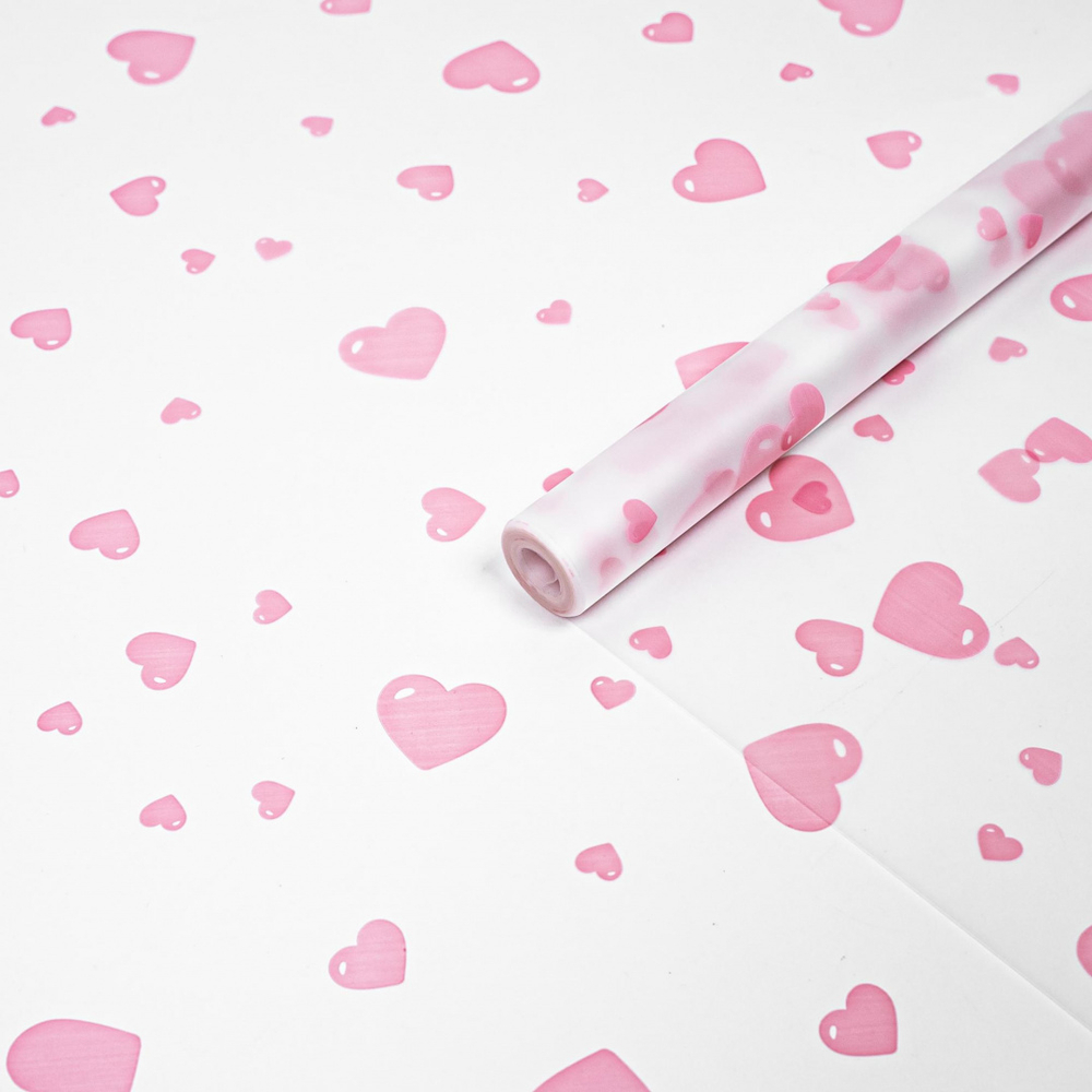 Пленка прозрачная "Сердечки разные" 70см*200гр
