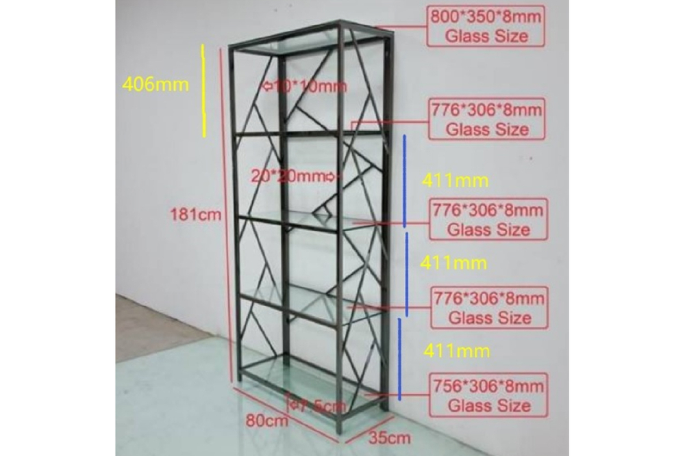 Стеллаж Garda Decor стекло прозр, золото 80*35*180 см