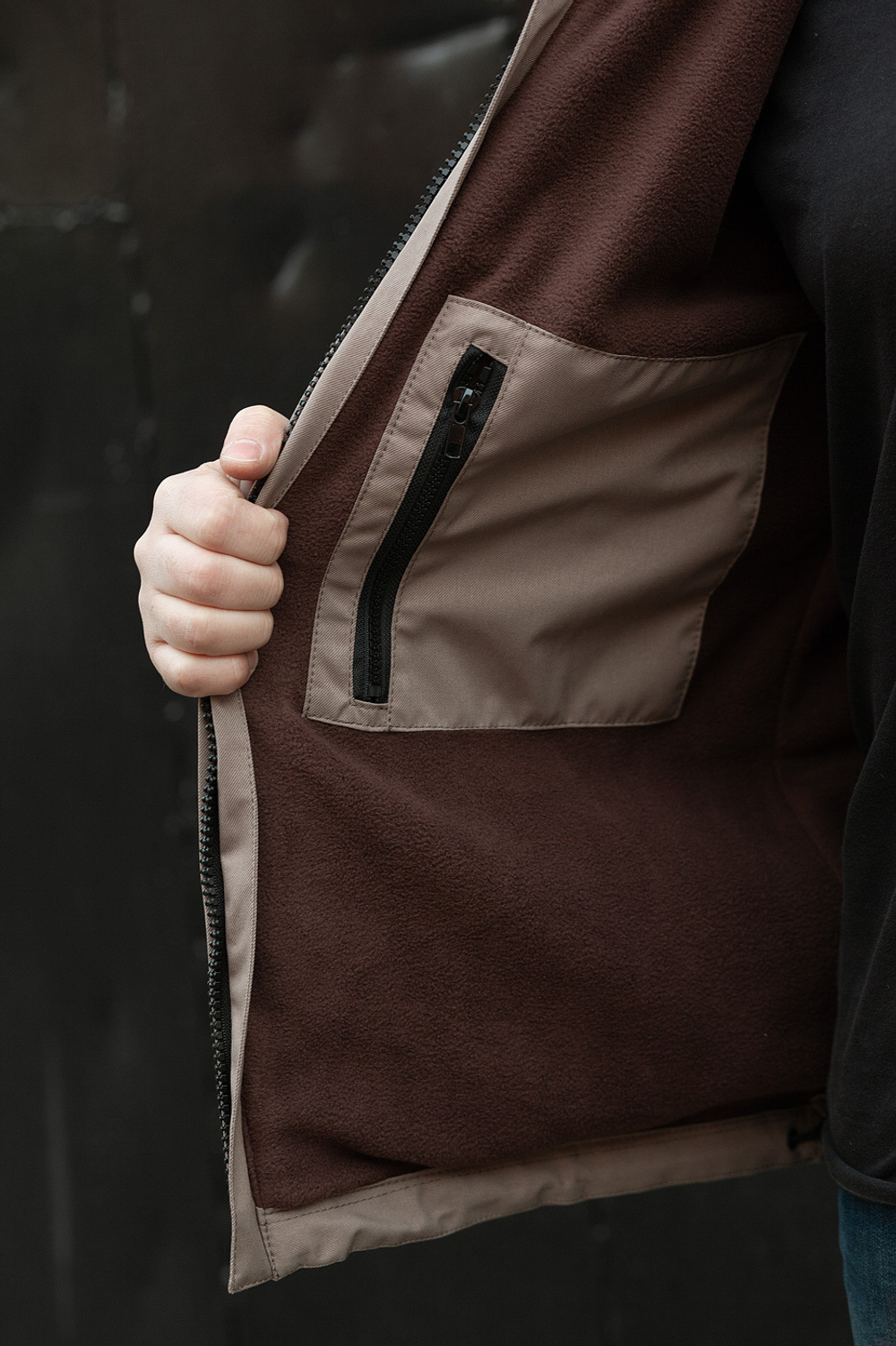 Куртка демисезонная Варгградъ на флисе мужская тёмно-бежевая