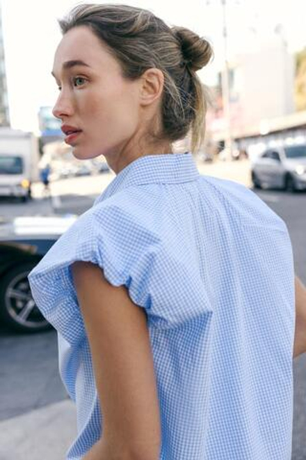 ZARA РУБАШКА С ОБЪЕМНЫМИ РУКАВАМИ, СИНИЙ/БЕЛЫЙ