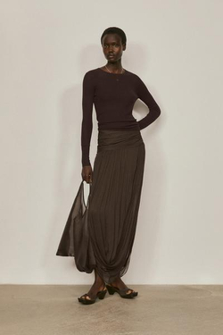 Massimo Dutti Шелковый топ с длинными рукавами - Limited Edition, коричневый