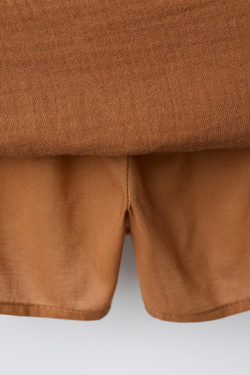 ZARA Х BENSIMON ® ЮБКА-ШОРТЫ С ПРИНТОМ В КЛЕТКУ, КАРАМЕЛЬНЫЙ