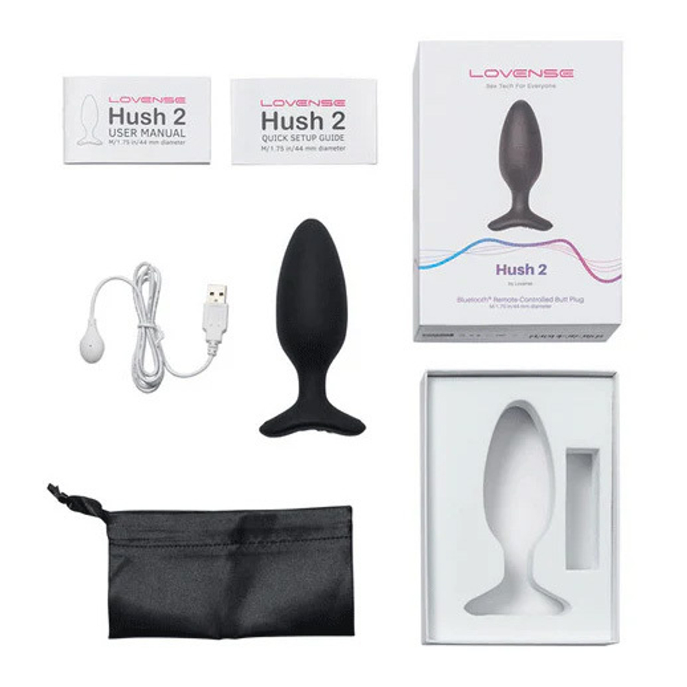 Черная анальная вибропробка 4,5см с управлением через приложение Lovense Hush 2 Anal Vibrating Butt Plug Size M Black