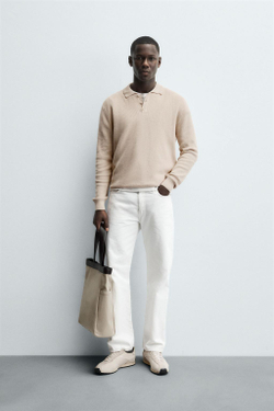 ZARA ПОЛО ИЗ ЖЕМЧУЖНОГО ТРИКОТАЖА, ЭКРЮ