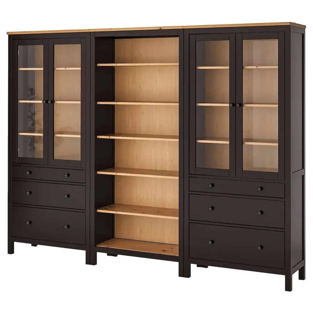 Шкаф со стеклянными дверцами - IKEA HEMNES/ХЕМНЭС  ИКЕА, 270x197х37 ,коричневый