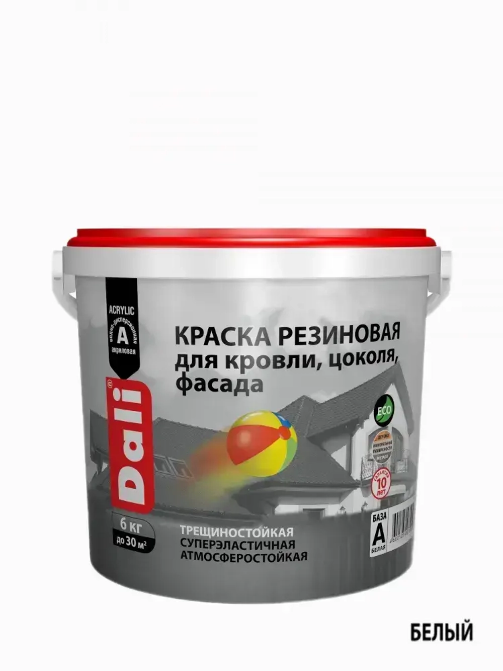 Краска DALI резиновая атмосферостойкая, база A(BW) / белый, 6кг