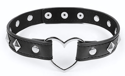 Черный ошейник с серебристыми ромбиками и сердечком (Цвет: черный с серебристым)