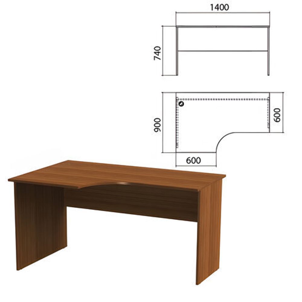 Стол письменный эргономичный &quot;Эко&quot;, 1400х900х740, левый, орех, 400748-19