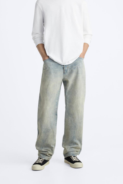 ZARA ДЖИНСЫ STRAIGHT-LEG, ЗЕЛЕНОВАТО-СИНИЙ