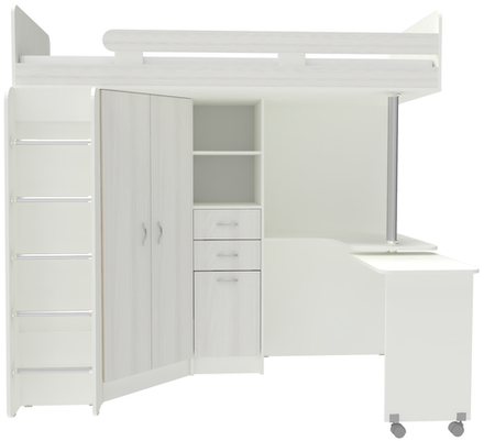 Кровать-чердак КарИВи Юниор 3 с металлической лестницей Белый  Белое Дерево