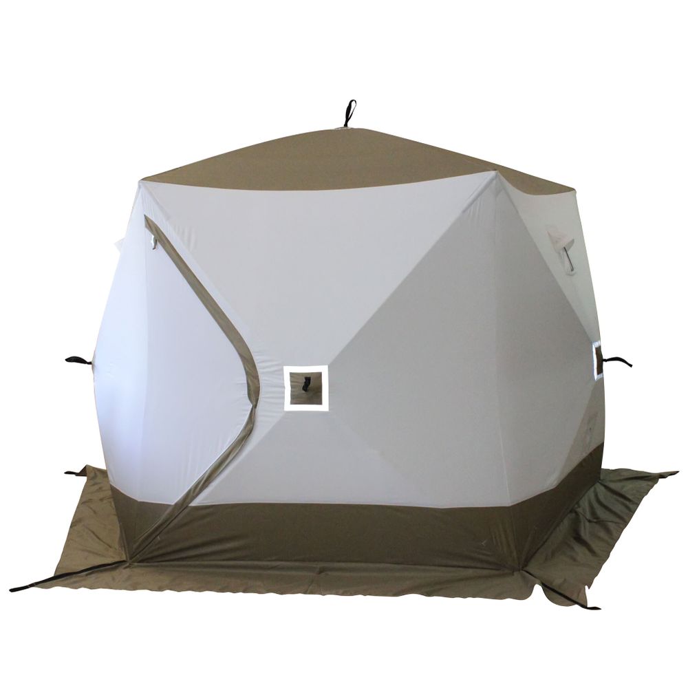 Палатка зимняя СЛЕДОПЫТ Premium 5 стен, 2,8х2,9м, h-2,05м, S по полу 5,6 кв.м, 3 слоя, цв. бел/олива