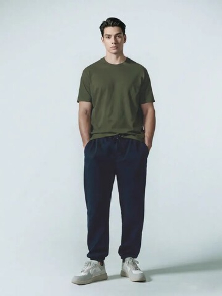 30533 Брюки-джоггеры с карманами футер 2-х нитка черно/синий (54)