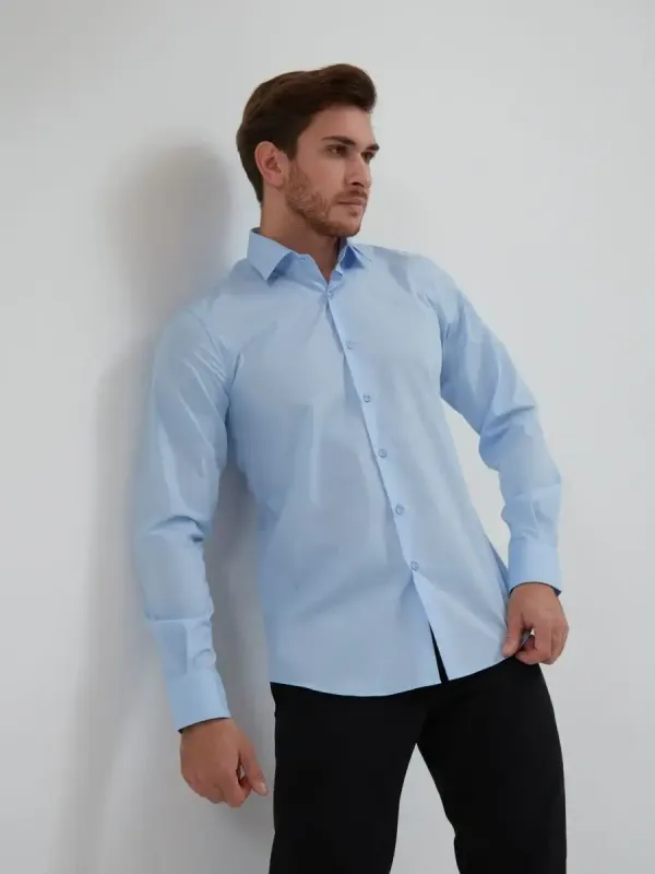Рубашка приталенная SLIM FIT с длинным рукавом, голубая