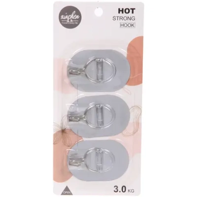 Крючки металлические в наборе 3шт на липкой основе «ИДЕЯДОМА», форма овал, цвет серый, нагрузка 3кг/5*7,5см