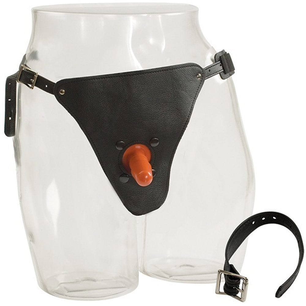 Кожаные трусики унисекс со штырьком для фиксации насадок-фаллопротезов Harness