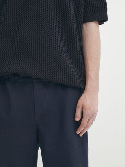 Massimo Dutti Шорты из хлопка и льна на шнурках, темно-синий