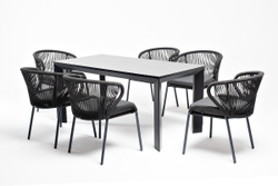 "Венето" обеденная группа на 6 персон со стульями "Милан", каркас темно-серый, роуп темно-серый