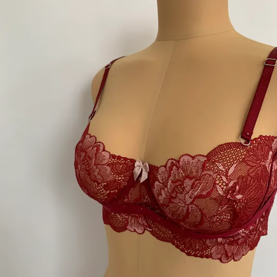 Кружево эластичное бордо/цветы 21 см