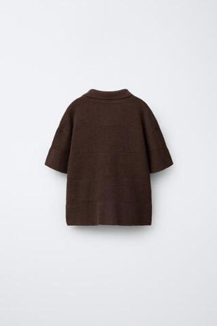 ZARA ТРИКОТАЖНАЯ РУБАШКА, КОРИЧНЕВЫЙ