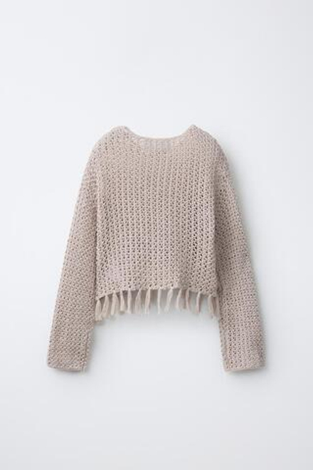 ZARA ТРИКОТАЖНЫЙ ДЖЕМПЕР С БАХРОМОЙ, РЫЖЕВАТО-КОРИЧНЕВЫЙ