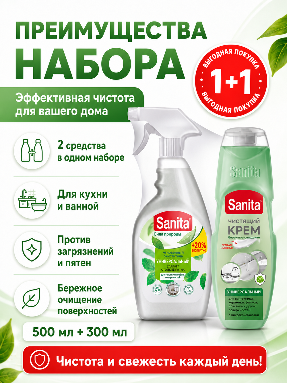 Чистящее средство универсальн. Sanita и крем чистящий (500мл и 300мл) (набор)