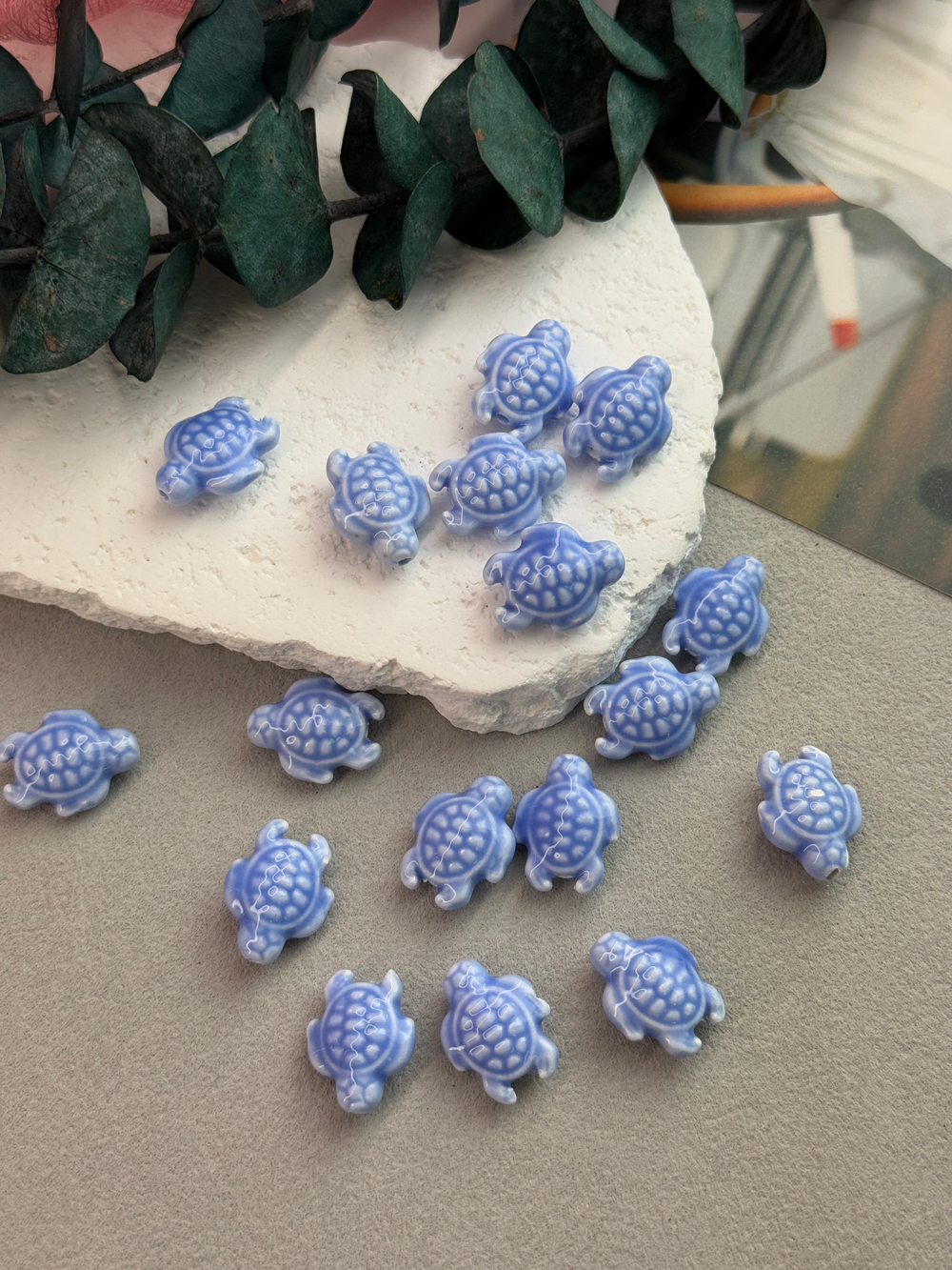 Керамические бусины, 18 мм, «Черепашка», небесный, 10 штук