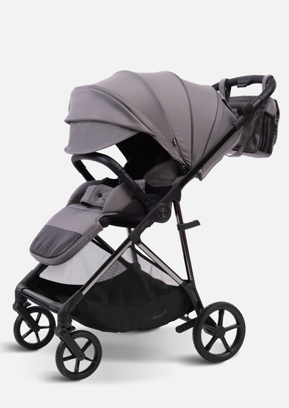 Peppy Коляска прогулочная Amici (Grey) рама Black Chrome (LX)