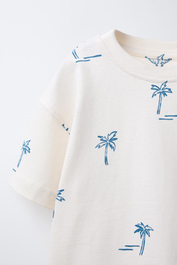 ZARA ФУТБОЛКА С ПРИНТОМ, ЭКРЮ