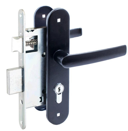 Замок врезной Птимаш ЗВ4-3.08 (ЗВ4-1.55) черный СТЯЖКИ м/о 55, с/руч  /13606