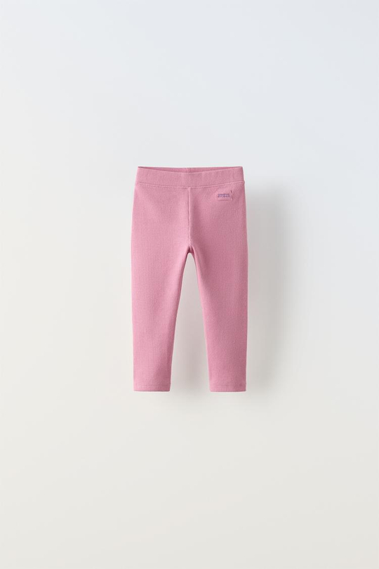 ZARA ЛЕГИНСЫ В РУБЧИК С НАШИВКОЙ, РОЗОВАТЫЙ