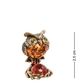 AM- 593 Фигурка «Филин на подставке» мал. (латунь, янтарь)