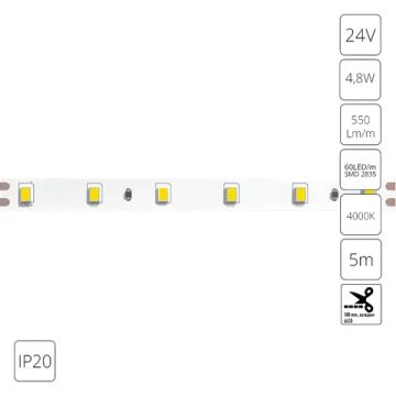 Светодиодная лента 24V 4,8W/m 4000К 5м IP20 Arte Lamp TAPE A2406008-02-4K