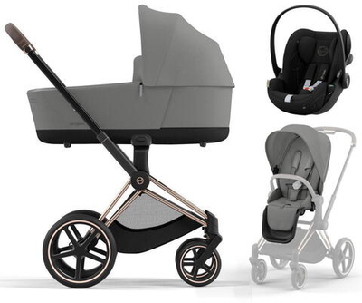 Коляска 3 в 1 Cybex Priam IV Rosegold и автокресло Cloud G i-Size Moon Black Mirage Grey