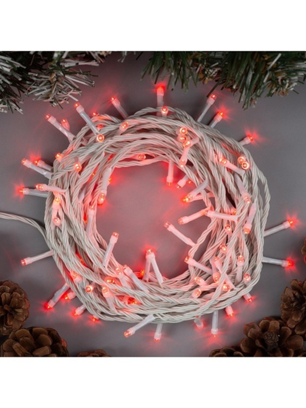 Гирлянда "Нить" 10 м , IP20, белая нить, 100 LED, свечение красное, 8 режимов