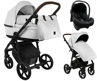 Детская коляска Roan Esso Кожа 3 в 1 с автокреслом Tutis Elo Lux EduSky Black ESSK/215/1 White/Black/руч.Тем.коричневый