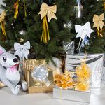 Текстильный бант Шар, Тонкие полосы, Золото, Металлик, 15 см, 1 шт.