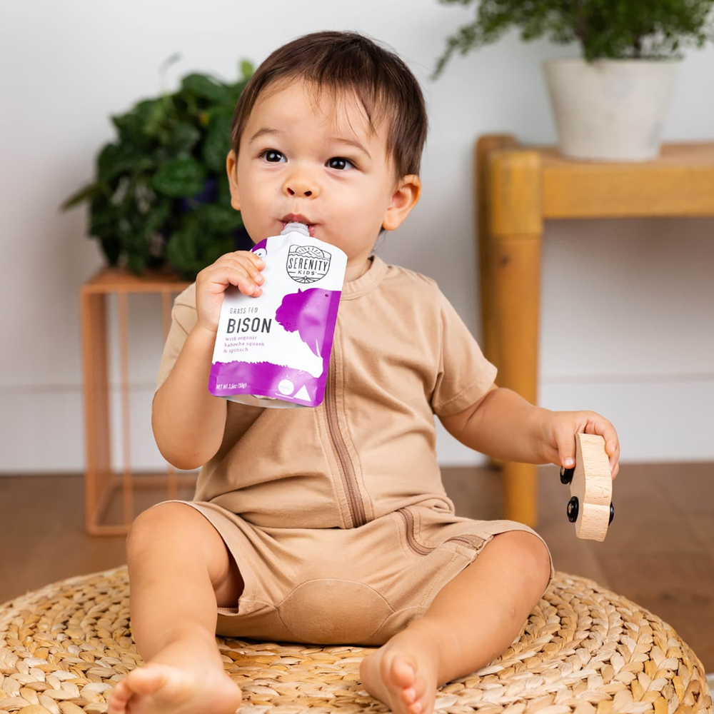 Serenity Kids, Детское питание, от 6 месяцев, 100% бизон травяного откорма с органической тыквой кабоча и шпинатом, 99 г (3,5 унции)