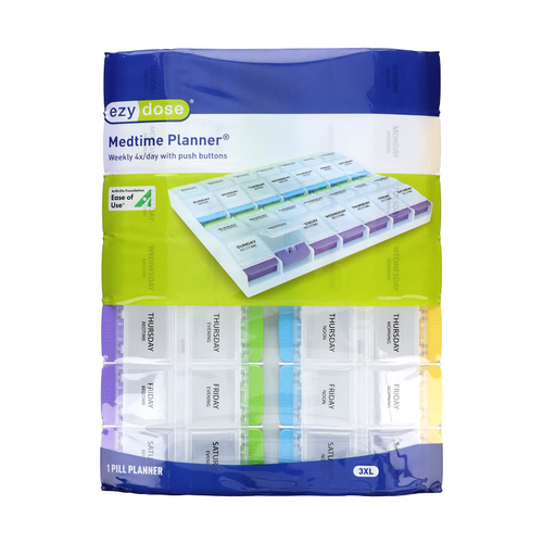 Ezy Dose, ежедневник 4 раза в день с кнопкой, Medtime- ежедневник, 3XL, 1 шт.