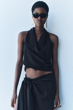 ZARA ТОП ИЗ СМЕСОВОГО ЛЬНА — ZW COLLECTION, ЧЕРНЫЙ