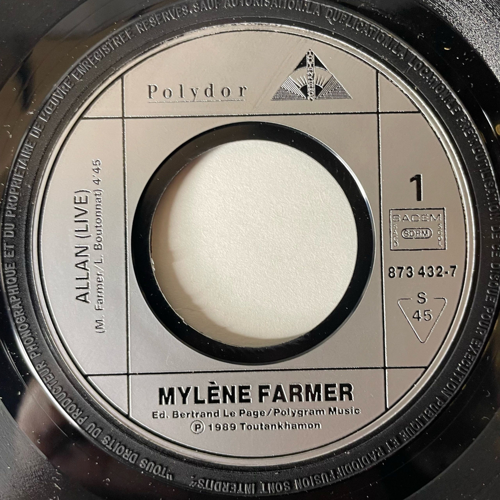 Винтажная виниловая пластинка EP Mylene Farmer Allan (Live) (Франция 1989) 7 дюймов