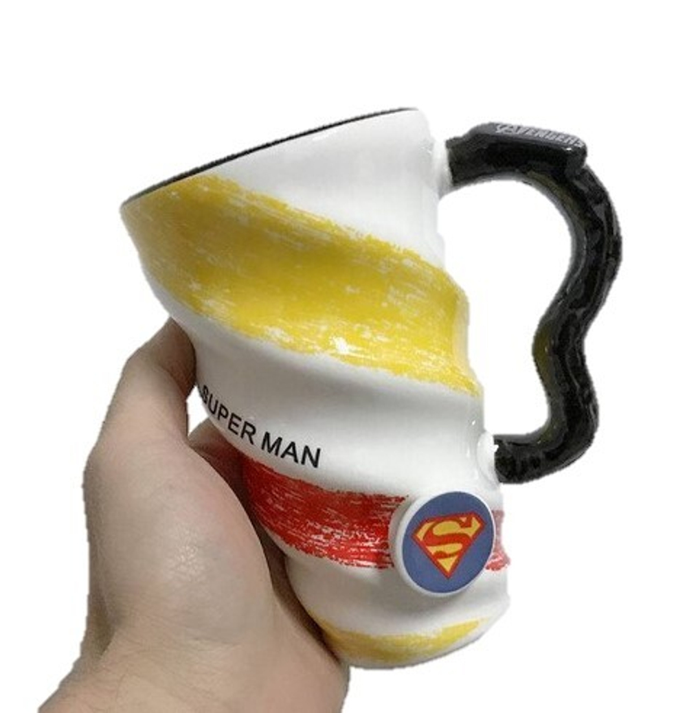 283001.2 Кружка "SUPER MAN" с крышкой, h=15см, d=9см, 520мл, керамика/пластик белый/черный